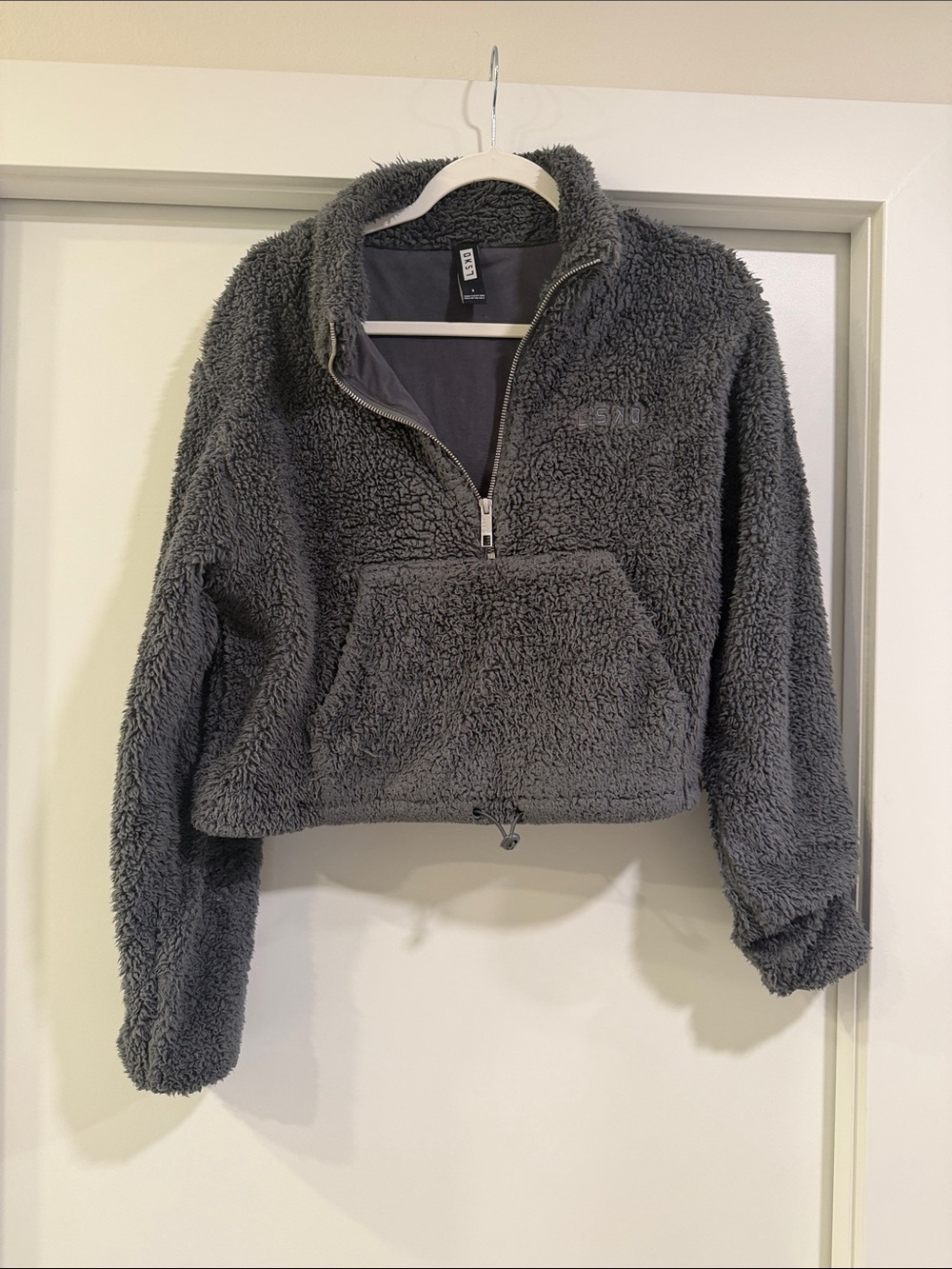Women's Charcoal Teddy Sherpa Half-Zip Jacket